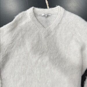 Madewell White Fuzzy V-Neck Sweater